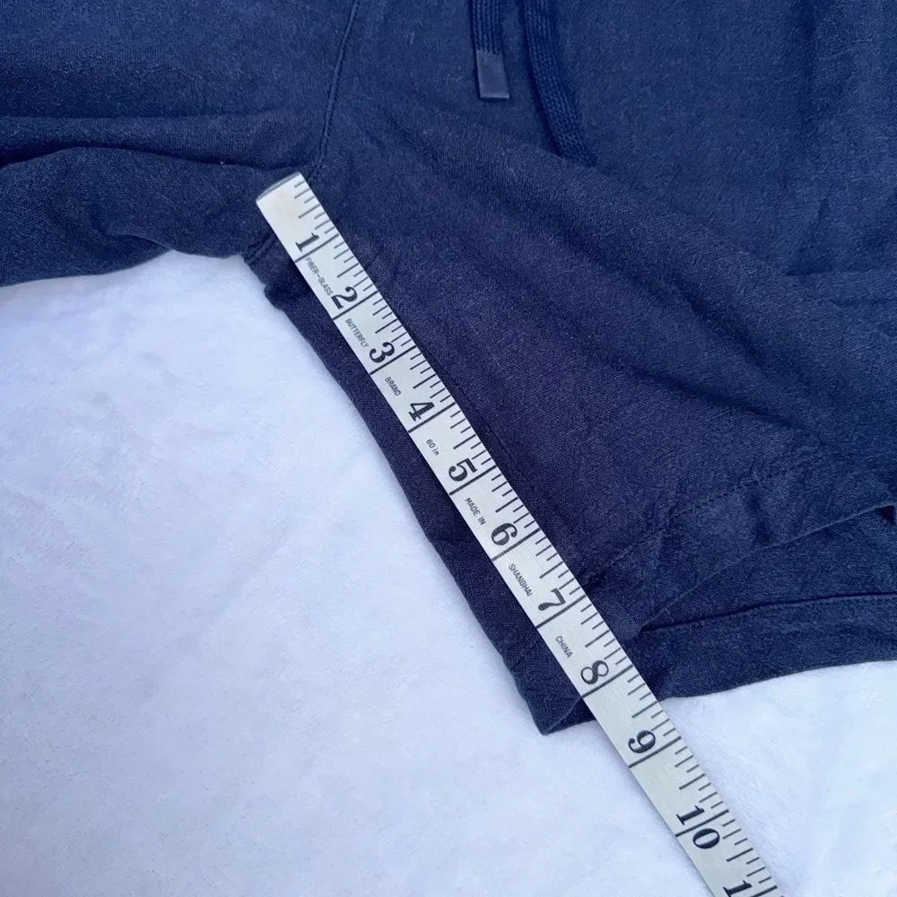Porter & Ash Navy Blue Linen Blend Drawstring Shorts Size Small